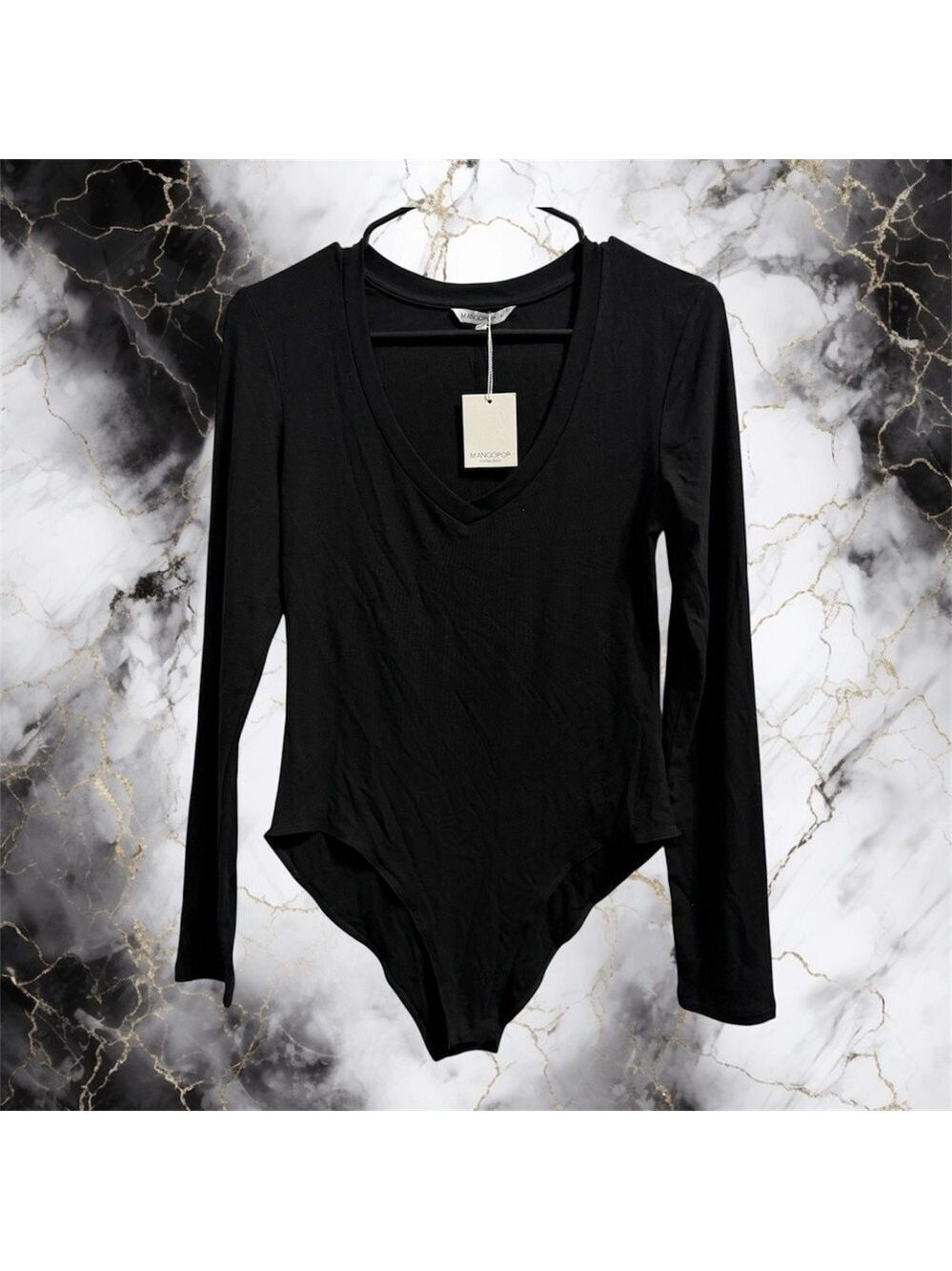 MANGO Black Long-Sleeve V-Neck Bodysuit - NWT - size M